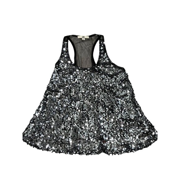 Sequin Racerback Sleeveless Top Party Wear Black & Silver Size L - Picture 4 of 9